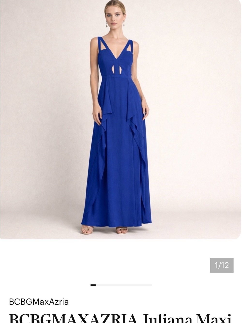 BCBGMaxAzria Cobalt Blue Cutout Maxi Dress